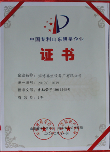 公司被山東省科學技術廳，山東省知識產權局評為中國專利山東明星企業(yè)